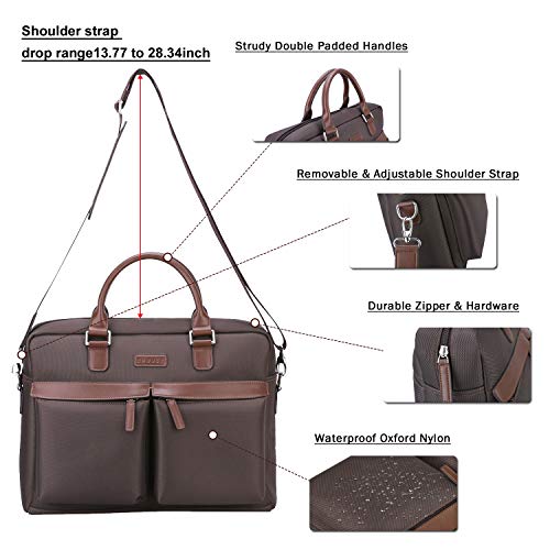 Banuce Waterproof Nylon Faux Leather Briefcase for Men Large Capacity Attache Case Tote Messenger Bags Business Tablet Shoulder Brown