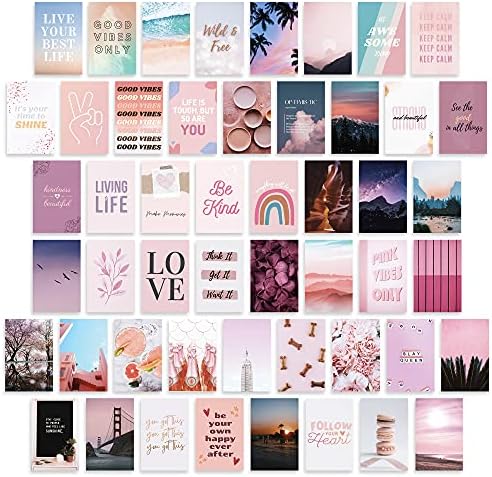 Boho Aesthetics Wall Collage Equipment – 50 Pcs Pink Pur 4×6″ Room Decor for Boys and Women Teen Dorm Bed room Photograph Poster Image, Small Heat Colourful Cute VSCO Cowl Print of Artwork for Show