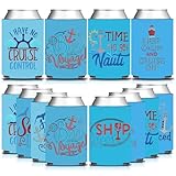 HAPPARTY Nautical Beer Can Sleeves 12PCS, Ocean-Blue Mariner Drink Coolers for Sailing Birthday, Get Ship Nauti Bachelorette, Summer Sea Cruise Party Favor Gift Decorations Supplies