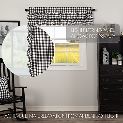 VHC-Brands-Annie-Buffalo-Check-Cotton-Farmhouse-Kitchen-Curtains-Rod-Pocket-Hanging-Loops-Ruffling-16×60-Valance-Black-Country VHC Brands Annie Buffalo Check Cotton Farmhouse Kitchen Curtains Rod Pocket Hanging Loops Ruffling 16×60 Valance Black Country