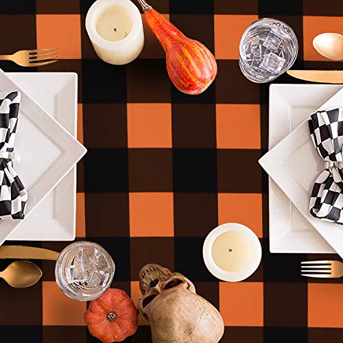 Halloween Tablecloth, Plaid Checkered Table Cloth, Orange and Black Tablecloths, Machine Washable Tablecloth Square for Dinner Party Decoration, 55 x 55 inch - Thumbnail 2