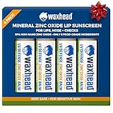 Waxhead All Natural 10% Zinc Oxide Lip Balm, Sun Defense, Cooling Peppermint, Non-Toxic, Organic Beeswax, Vitamin E Enriched, Reef Safe, Made in USA Pack of Three