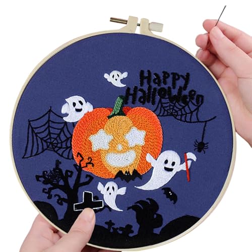 livre Kit de broderie d'Halloween – Kit de croix décoratif accrocheur | Encourager la créativité gothique Halloween | Ensemble d'impression de broderie