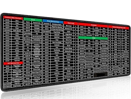 Image of Large 800x300mm Mouse Pad for PC with Excel Shortcut Keys | Desk Mat, Mouse Mat, Keyboard Mat, Laptop Mat for Desk,Desk Pad Large XXL,Big Mouse Pad for Computer Table & Office Desk