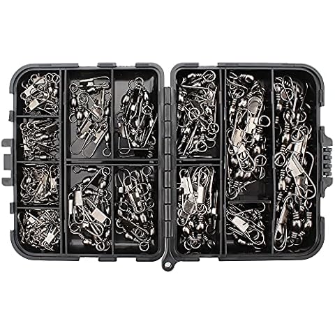 AOKIVIGOA 135pcs Barrel Fishing Swivel with Safety Snaps Connector Clips Tackle Box of Size 3/0 2/0 1/0 2 4 6 8 10 Style B Cover