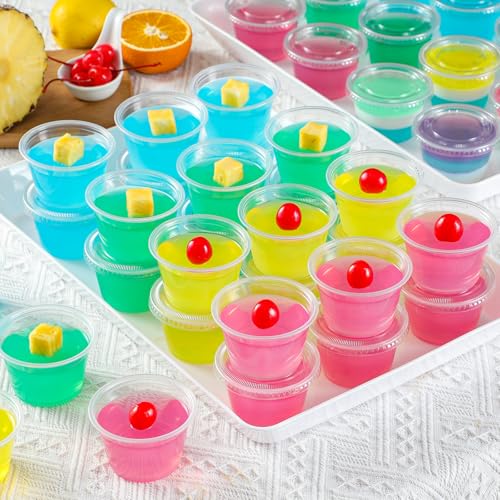 100 Sets of 4 oz Portion Cups with Lids for Jello Shots and Small Plastic Containers