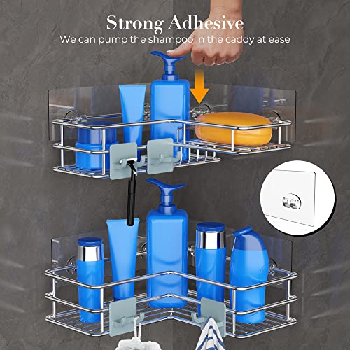 Nieifi 2 Pack Adhesive Corner Shower Caddy With Hooks With Built-In Soap Holder, Rustproof Shower Shelf Organizer Rack Basket For Inside Shower, Bathroom, Kitchen, Silver #TOP4