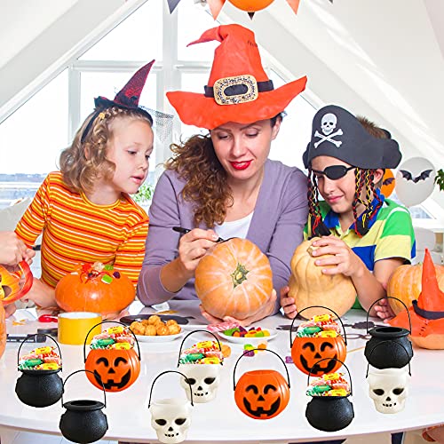 12 Pcs Mini Halloween Pumpkin Candy Bowl Bucket Lightweight Trick Or Treat Pots Wizard Ghost Buckets for Halloween Party