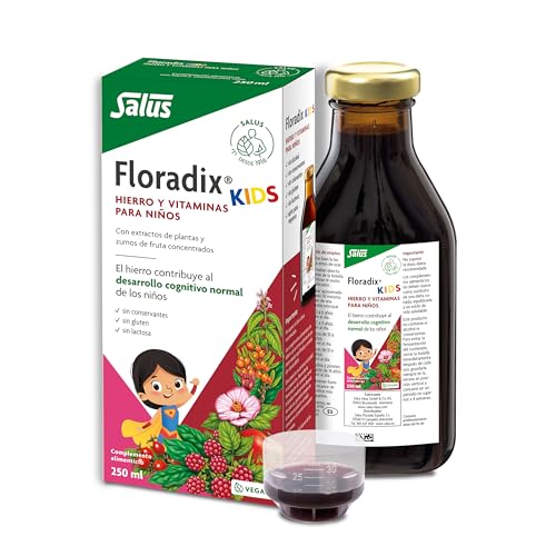 Salus - Floradix Kids Suplemento de Hierro, Botella de 250 ml, Reduce el Cansancio y la Fatiga, Apoya el Desarrollo Mental y la Función Cognitiva - Contiene Vitaminas B1,B2,B6,B12,C y Niacina