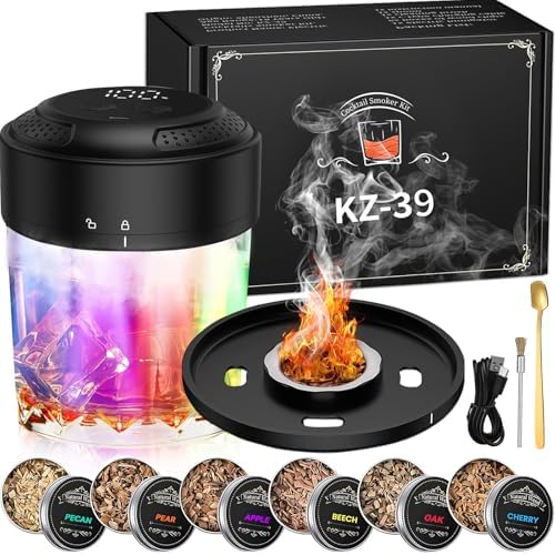 Kit Fumoir à Cocktail Électrique Rechargeable - Whisky Smoker Avec 6 Copeaux Bois, Pour Bourbon, Cocktails, Vin & Café (Noir)