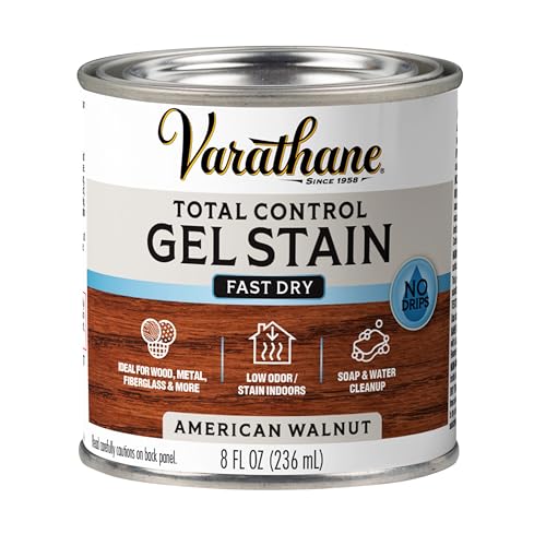 Image of Varathane Total Control Gel Stain | Low Odor Water-Based Formula | Thick Gel Formula for Vertical Surfaces | Ideal for Wood, Metal & Fiberglass | Half Pint | American Walnut