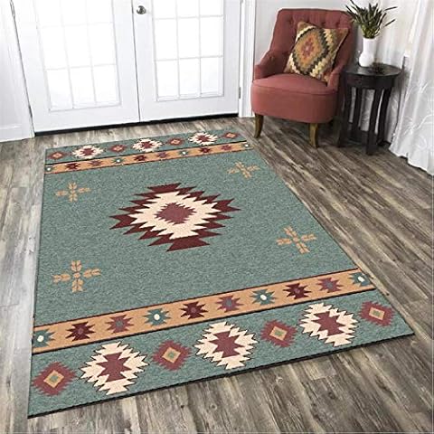 YXISHOME Rugs Traditional Living Room Medium Area Rug Duck Egg Blue, Brown, Nordic Geometric Ethnic Style Rugs Soft Short Pile - Easy To Clean 200x300cm Cover