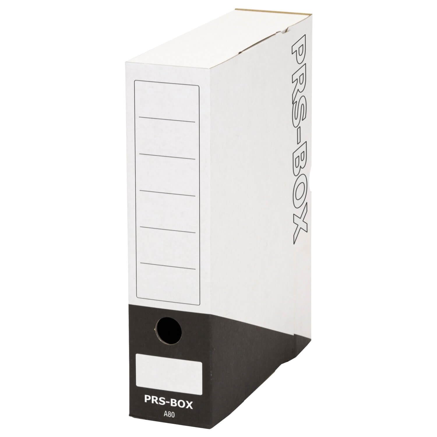 PRS Archivbox A80, Weiß/Schwarz, 80mm Rückenbreite, 20 Stück | Ablagebox, Archivcontainer, Dokumentenarchiv, ident zur PRESSEL Archivbox