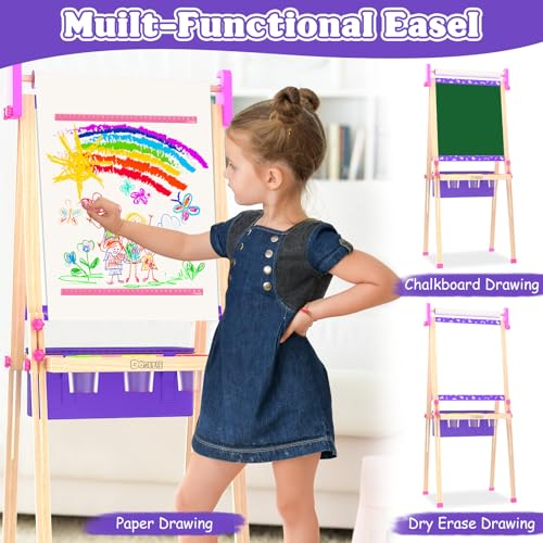 Wooden Art Easel for Kids,Double Sided Adjustable Magnetic Drawing Board - image 3