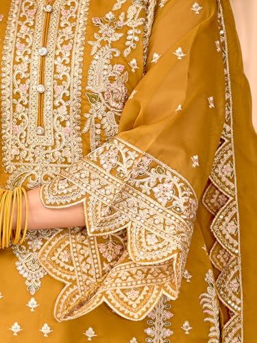 Image of INDO ERA Women's Organza Embroidered Straight Kurta and Pant with Dupatta Set (IEOUT10606)