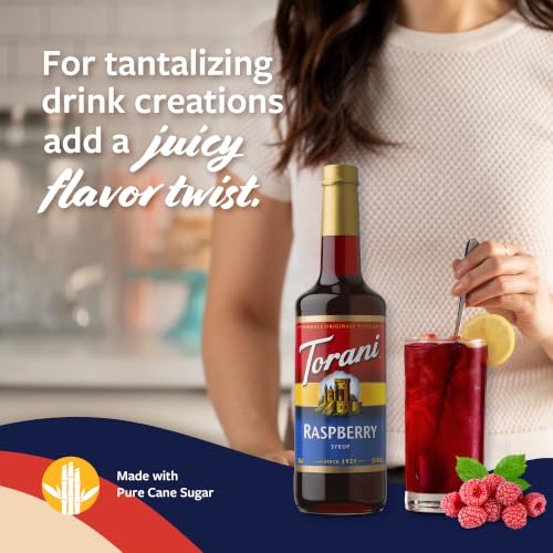 Image of Torani Red Raspberry Syrup for Drinks, Flavoring for Iced Tea, Sodas, Cocktails, and Milk Shakes, Glass Bottle with Pump Included, 25.4 Fl Oz