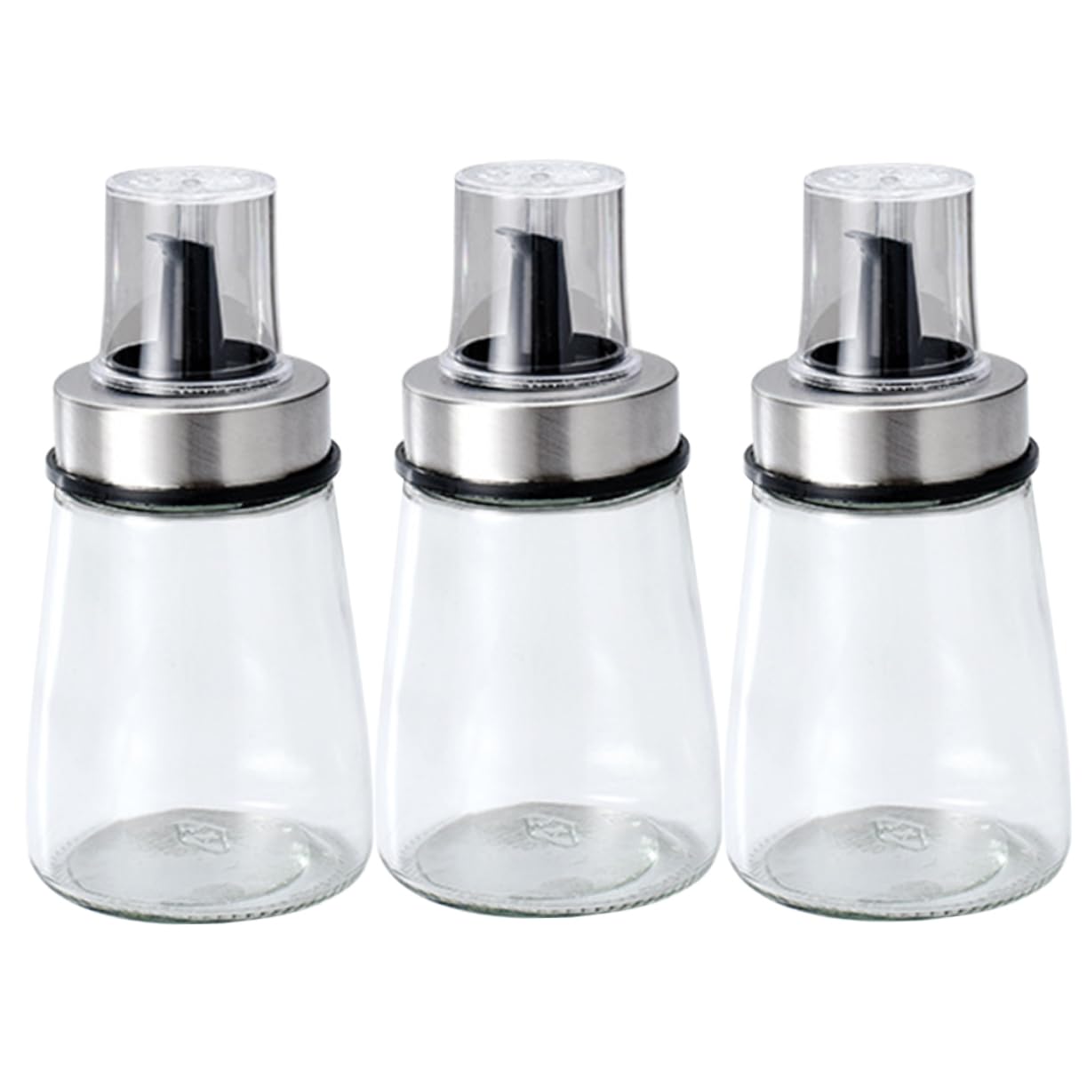 COLLBATH 3 Kleine Glasflaschen für Öl Essig und Sojasoße Einhandbedienung 3 Stück für Küche und Tisch aus Glas mit Edelstahlverschlüssen
