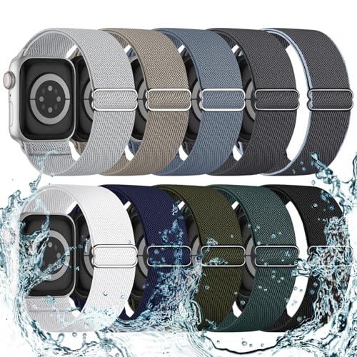 10 Pack Stretchy Bands Compatible with Apple Watch Band 40mm 38mm 41mm 42mm 44mm 45mm 46mm 49mm Women Men, Water-Resistant Solo Loop Elastic Sport Straps for iWatch Series 10 9 8 7 6 5 4 3 SE Ultra