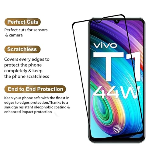 Image of HD Tempered Glass Screen Protector Compatible For Vivo T1 44W, T2, T1 Pro With Edge To Edge Coverage And Easy Installation Kit