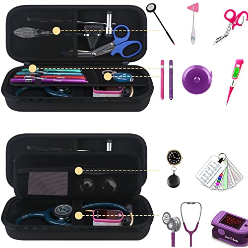 Image of BOVKE Stethoscope Case for 3M Littmann Classic III Monitoring /Lightweight II S.E /Cardiology IV Diagnostic /MDF Acoustica Stethoscopes, Mesh Pocket for Doctor & Nurse Accessories, Black+Black
