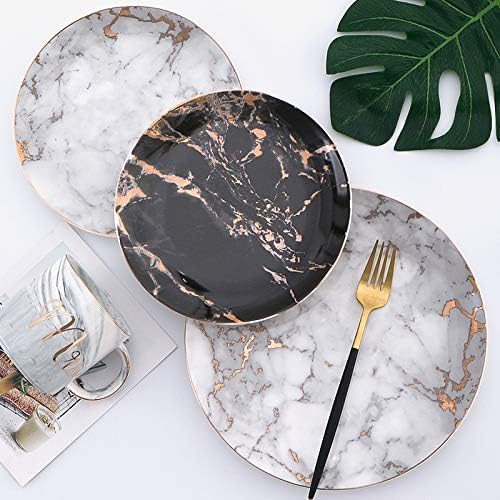 Ceramic Tableware European Style Marble Plates Ceramic Dinner Set Gold Inlay Porcelain Dessert Plate Steak Salad Snack Cake Plates Tableware,10 Inch5