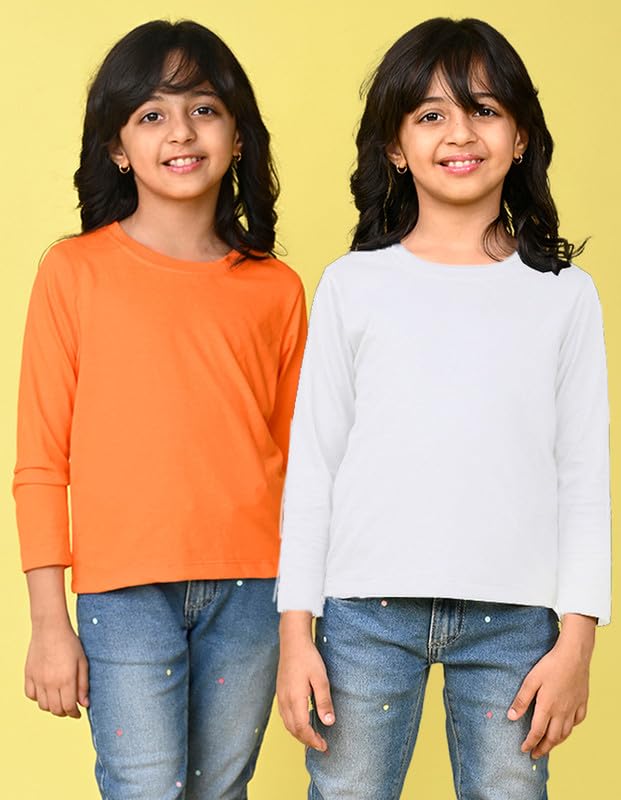 Image of Nusyl Girls Full Sleeves T-Shirt for Kids | Cute Printed Casual Wear | Soft Cotton Blend | Comfortable Regular Fit | 2-16 Years | Multiple Colors