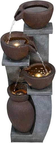 Miniatura 5 de Fuente de agua moderna de 4 niveles para exteriores de 32.8 pulgadas de alto, fuentes de jardín y cascadas con luz LED para interiores y exteriores,