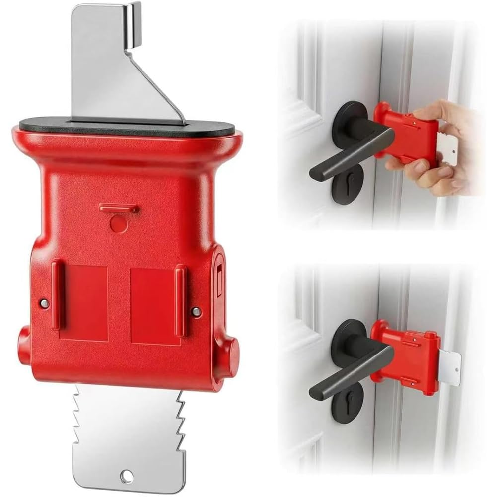 Jnchdghwa Red Double Gear Portable Door Lock-User-Friendly Design, Strong Build, Ideal For Travel, Hotels& Apartments