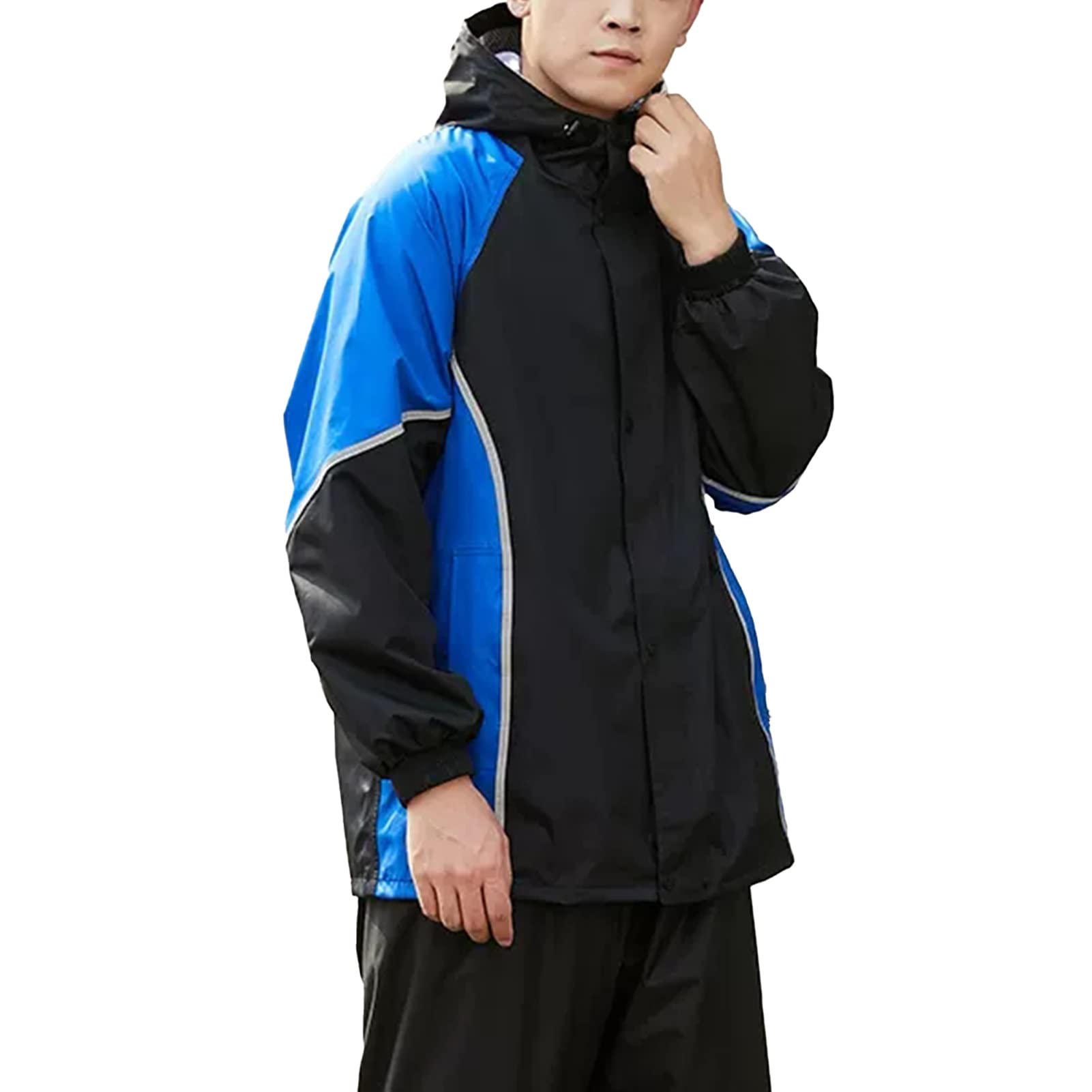 oiujhgCDS Raincoats, Waterproof and Breathable Rain Jacket for Men's, Lightweight Hooded Gear Portable Reusable Rainwear(A,L)