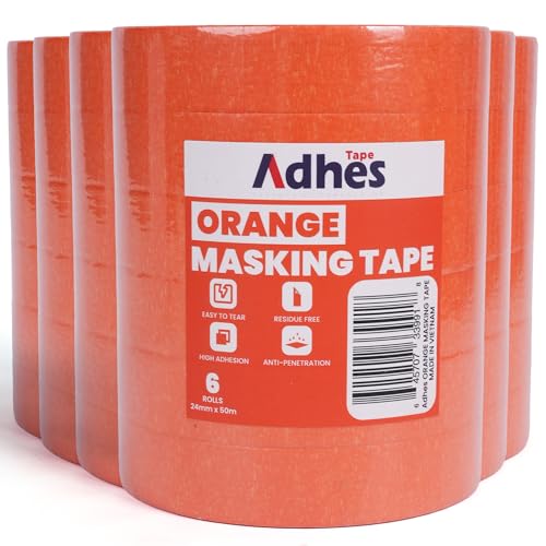 Image of Adhes Orange Masking Tape 36 Rolls x 1'' x 55yds, Clean Removal Painter's Tape for Automotive, Home, Wall, and Trim Use
