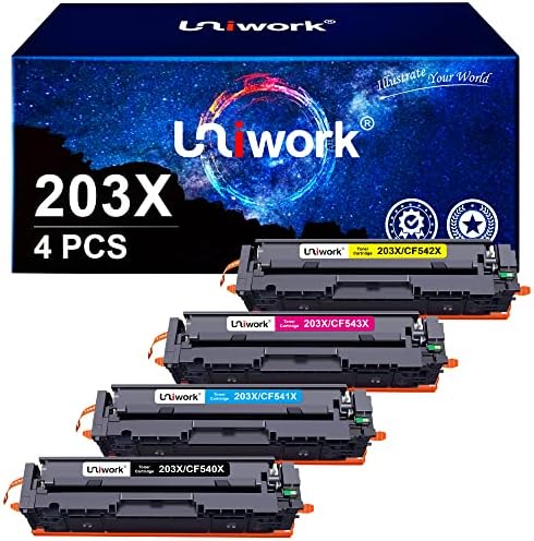 Uniwork 203X Toner Cartridge Replacement for HP CF540X CF541X CF542X CF543X Compatible with Color Laserjet Pro MFP M254dw M254dn M254nw M280nw M281fdn M281fdw M281cdw(Black Cyan Magenta Yellow,4Pack)