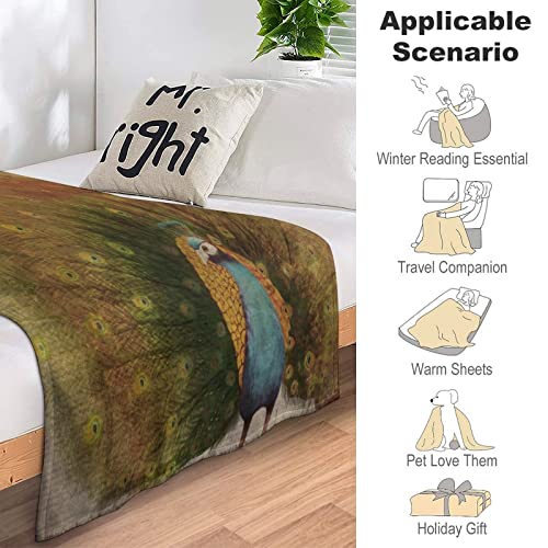 Couverture microfibre motif paon 150x200 cm plaid réversible lit