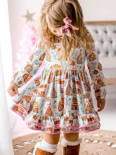 DDSOL Toddler Girl Christmas Dress Little Kid Long Sleeve Dinosaur Santa Swing Ruffle Casual Dress Xmas Clothes 2-7 Year2