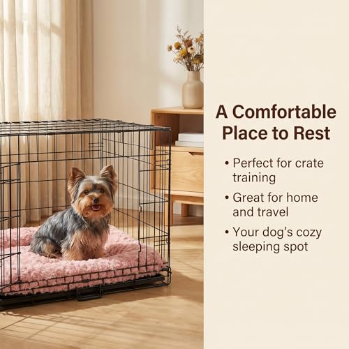 Image of Dog Crate Pad for Crate /Floor /Car for Small Dogs Washable | Deluxe Plush Dog Crate Pad with Non-Slip Bottom,Comfy Fluffy Kennel Pad for Maltese Shih Tzu Bichon Frise,22 inchx13 inch Pink