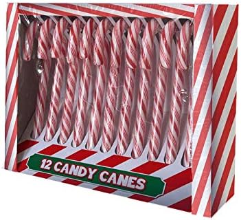 12 x Candy Canes - Gift Sweets for School Children and Christmas Tree Decoration Green Red and White Elves Design - Pepermint Flavour