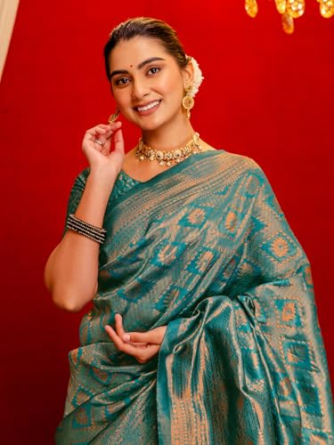 Image of SIRIL Women's Kanjivaram Soft Silk Saree Pure Silk Saree With Unstitched Blouse Piece