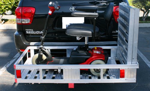 MaxxHaul 70275 Aluminum Hitch Mount Wheelchair/Mobility Carrier – 53.5" x 29.75" Cargo Basket with Folding 60" Ramp – Fits 2" Class III/IV Receiver – 500 lb Capacity for Trucks, SUVs, Vans, and RVs - Thumbnail 2