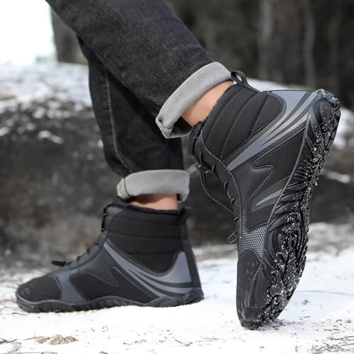 Image of Winter Footwear Barefoot Shoes Women Men Zero Drop Barefoot Hiking Boots Slip On Warm Waterproof Snow Boot Minimalist Wide Toe Ankle Booties Five Finger Hike Shoes Outdoor