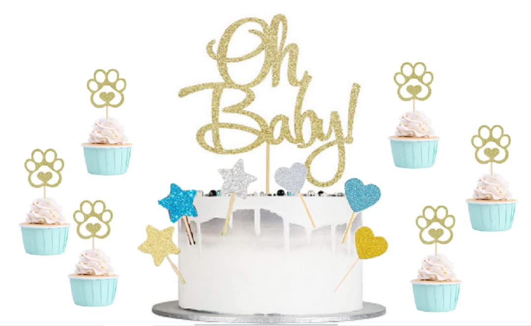 chenwenSet of 43 pcs Dog Paw Cupcake Toppers oh my baby heart star Cupcake Toppers - Puppy Dog Cake Toppers love my Puppy Dog Birthday Party Decorations Supplies