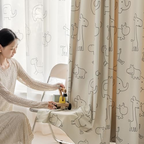 Cartoon Animals Pattern Blackout Curtains for Kids Bedroom Living Room