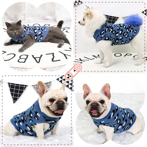 Hund Pullover für Katzen Klein Hunde Pullis Sweater Chihuahua Kleidung Bulldogge Hundepullover Keleine Mittel Grosse Katze Welpen Hundepulli Leopard Blau S