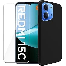 Case for Xiaomi Redmi 15C 4G + Glass Screen Protector Tempered Film - Transparent Silicone Soft Flexible Bumper Shockproof TPU Protective Cover Shell Black