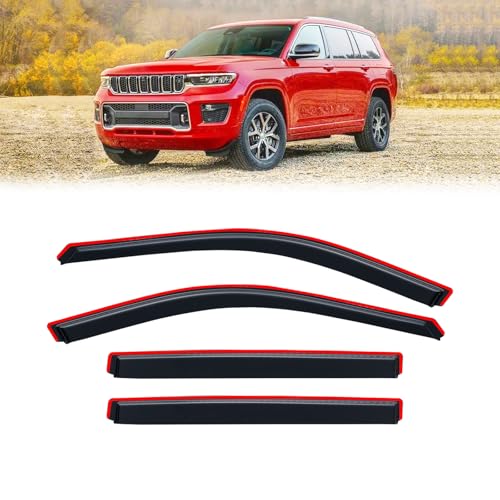 Image of in-Channel Rain Guards for 2021-2026 Jeep Grand Cherokee L, Window Visor Shields Vent Deflector Shade Wind Dark Smoke 2022 2023 2024 2025 21 22 23 24 25 26, Tape-On Inside-Mount, 4PCS