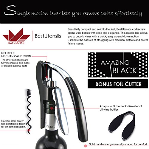 Best Utensils Professional Zinc Alloy Power Wine Opener Octopus Premium Rabbit Lever Corkscrew with Bonus Foil Cutter Waiter Bottle Openers Kit, Black - Image 5