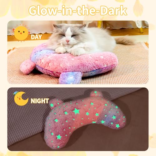 Image of Marchul 2pcs Cat Pillow, Soft Dog Pillow for Small Dog, Cat Calming Pillow for Better Sleep, Glow in The Dark Dog Neck Pillow, Machine Washable (Pink+Grey)
