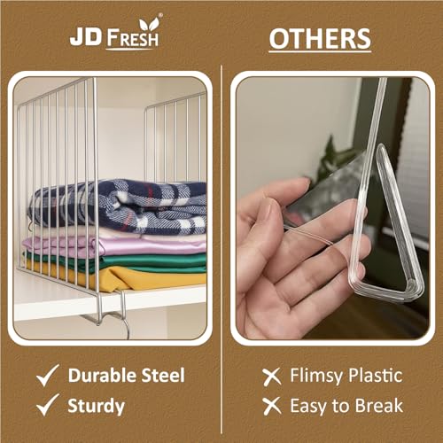 Image of JD FRESH 4-Piece Shelf Divider Set /Stainless Steel Wardrobe Separator for Clothes /Books & Pantry Storage /Partition for Shelves /Closet & Cupboard Organizer for Home & Office (Silver)