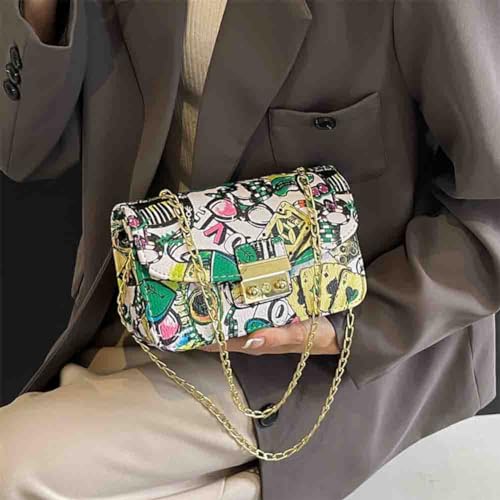 Women’s Fashion Printed Shoulder Bag, PU Leather Graffiti Square Tote Purse, Ladies Vintage Painted Pattern Crossbody Bag2