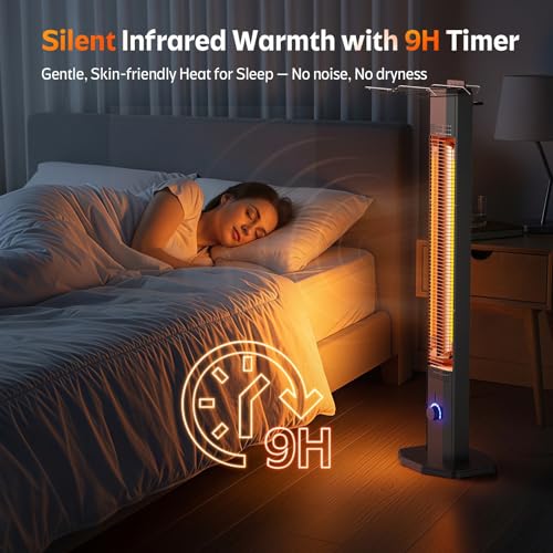 Outdoor Electric Patio Heater, 42-inch 1500W Infrared Tower Heater with 9 Heat Settings & 9H Timer, IPX5 Waterproof, Safety Lock, Tip-Over & Overheat Protection Space Heater for Indoor & Outdoor Use - Image 6