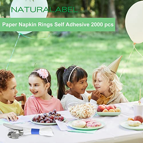 Image of NATURALABEL Self-Adhesive Napkin Bands for Wrapping Silverware - Pack of 2,000, for Family Reunion, Birthday Party, Wedding, Celebration (Blue)