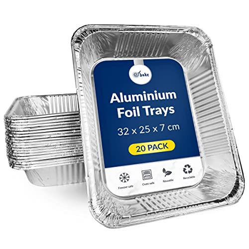 volila Große Einweg-Aluminium-Schalen Behälter zum Backen Braten Braten Kochen Lebensmittel Lagerung & mehr Gastronorm Halbe Größe Pfanne (20 Packs - Trays Only) Cover